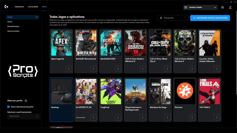 Integração com o Logitech G HUB / Logitech Gaming Software